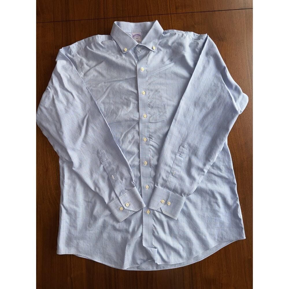 Brooks Brothers 346 Men's Slim Fit Non-Iron Blue Plaid Dress Shirt - Size 17